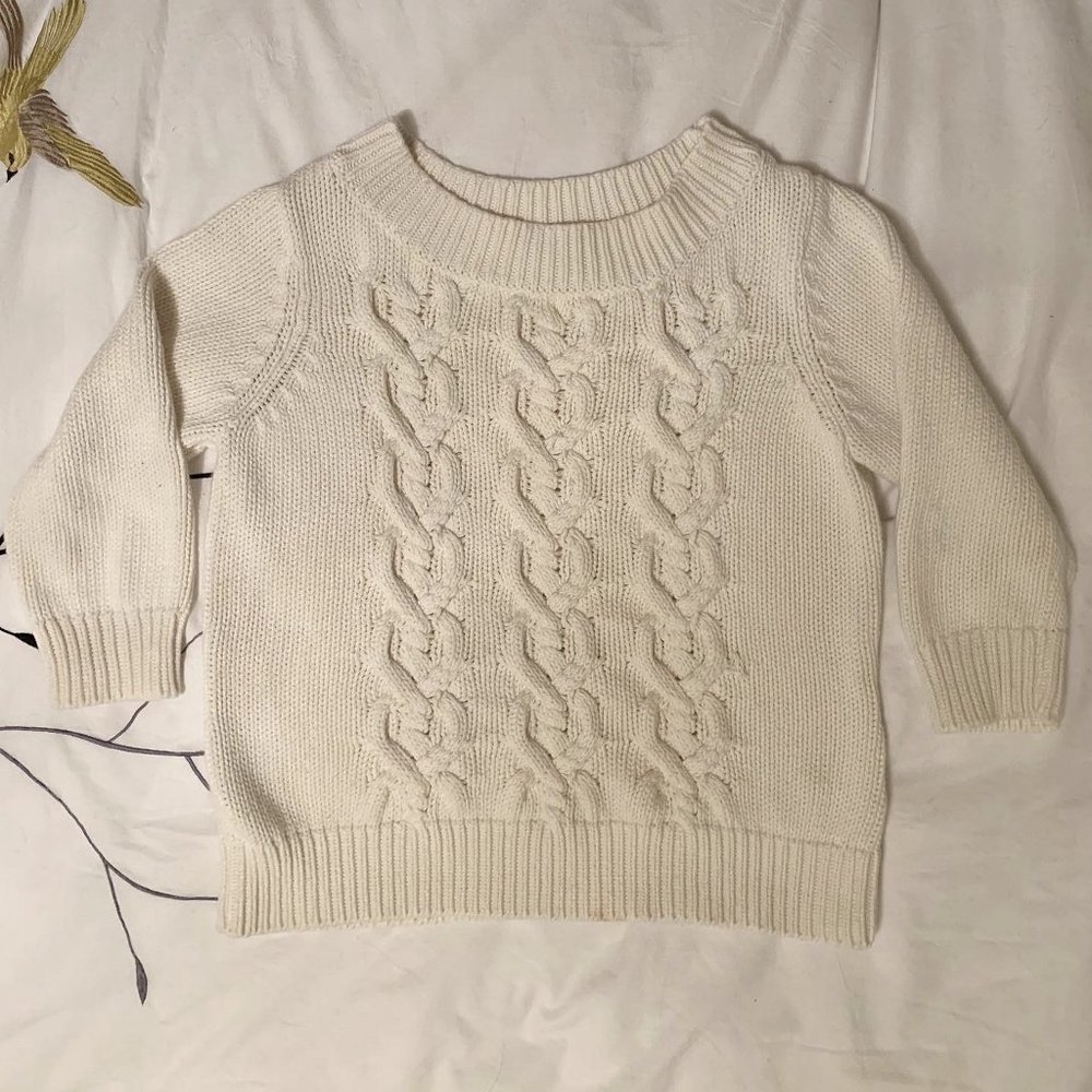 White Talbots 3/4 Sleeve Petite Sweater